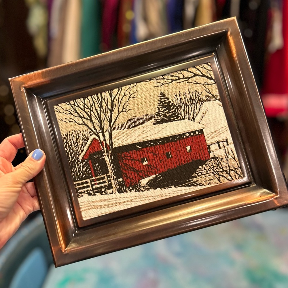 Vintage Copper Framed Bridge Art
